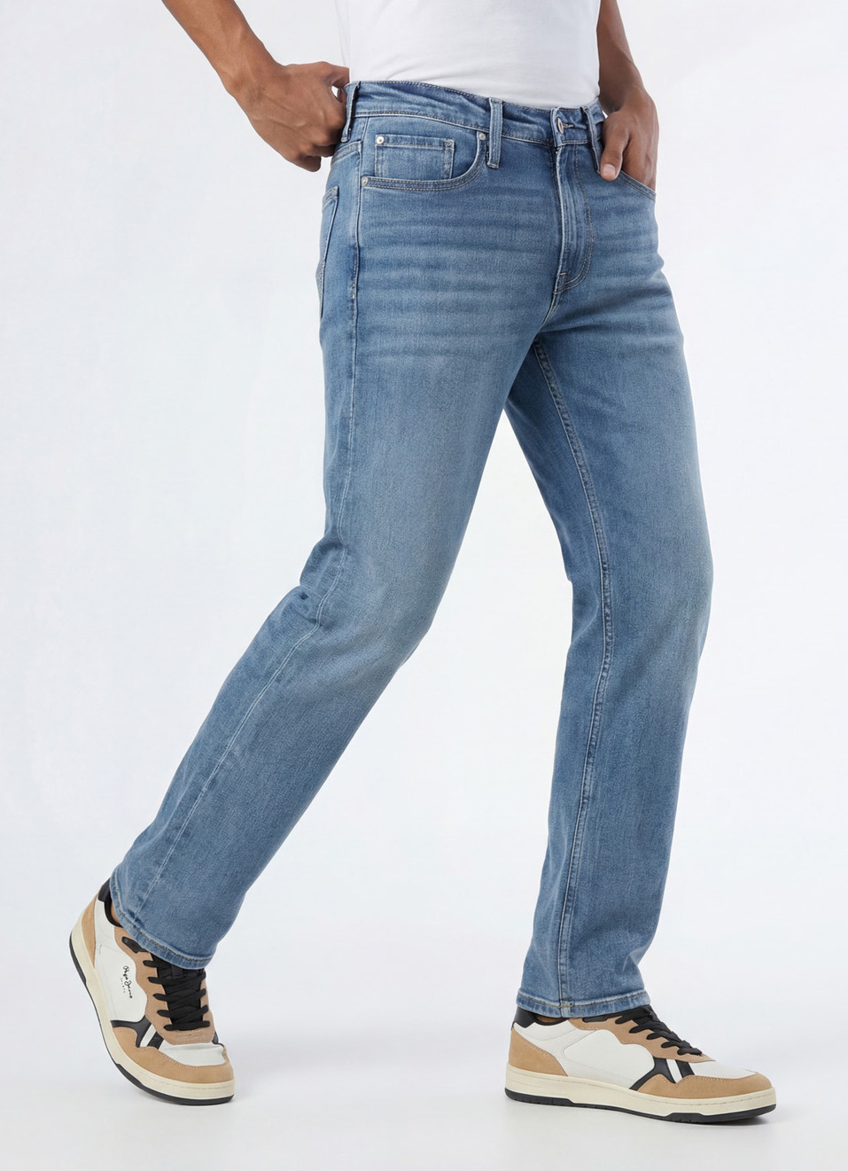 Men Light Blue Mid Rise Straight Stretchable Jeans, , large image number 0