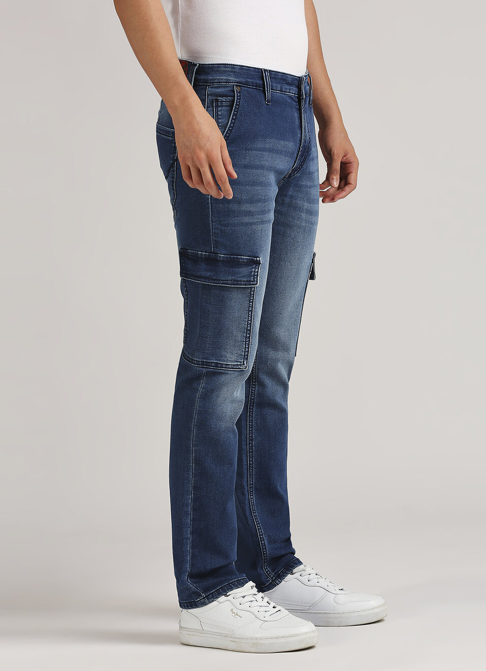Cargo Straight Mid Rise Dark Blue Jeans, , large image number 5
