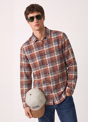 Men Brown Checked Brushed Long Sleeve Shirt