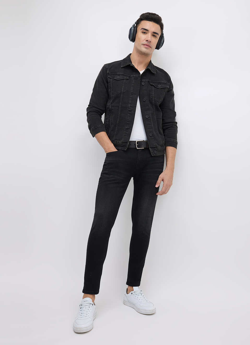 Men Black Skinny Fit Mid Rise Jeans, , large image number 6