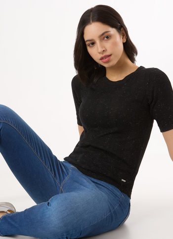 Women Black Textured Regular Half Sleeve Top