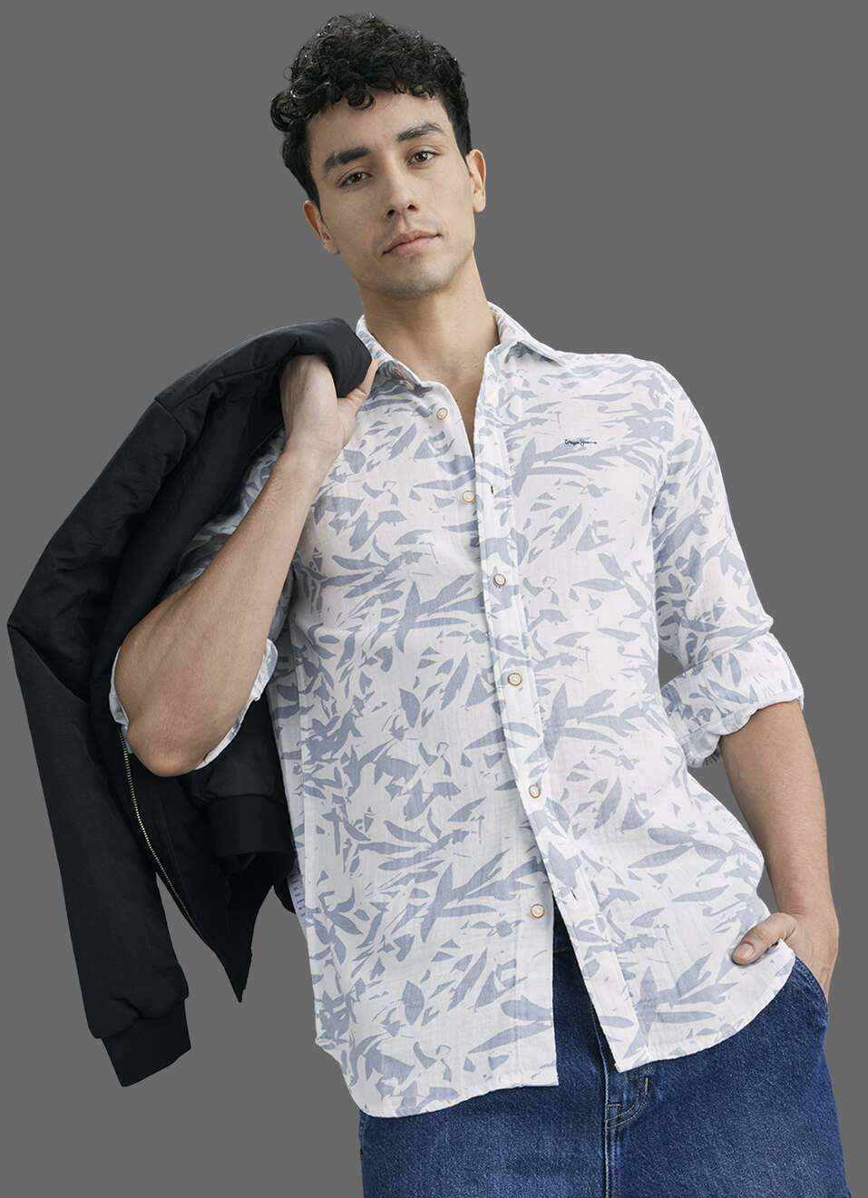 Men White Printed Long Sleeve Shirt, , large image number 0