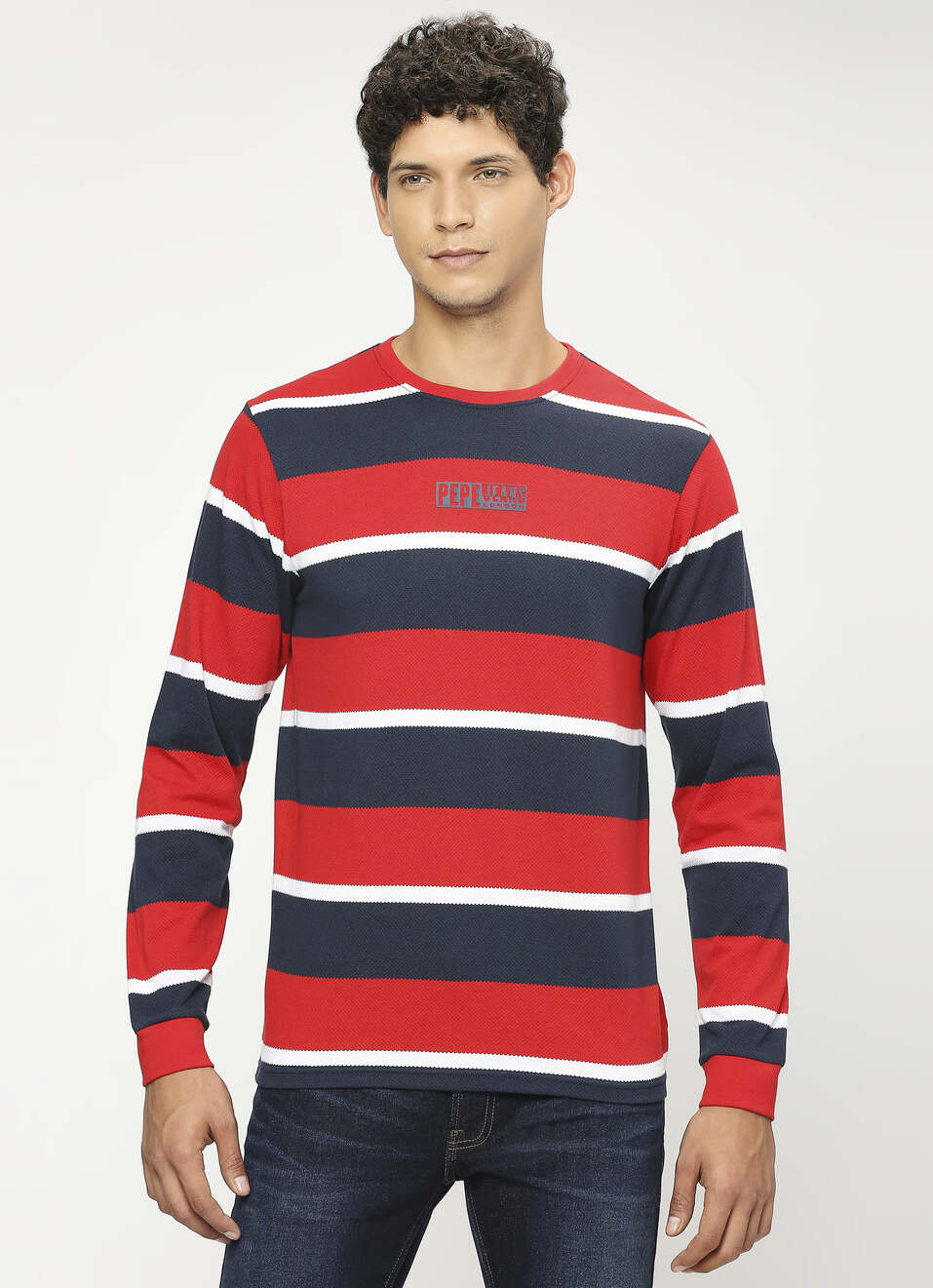 Red Striped Full Slevee T-shirt, , large image number 1
