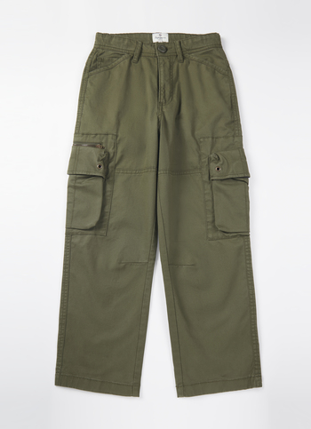 Boys Olive Mid Rise Lightweight Stretch Cargo Pants