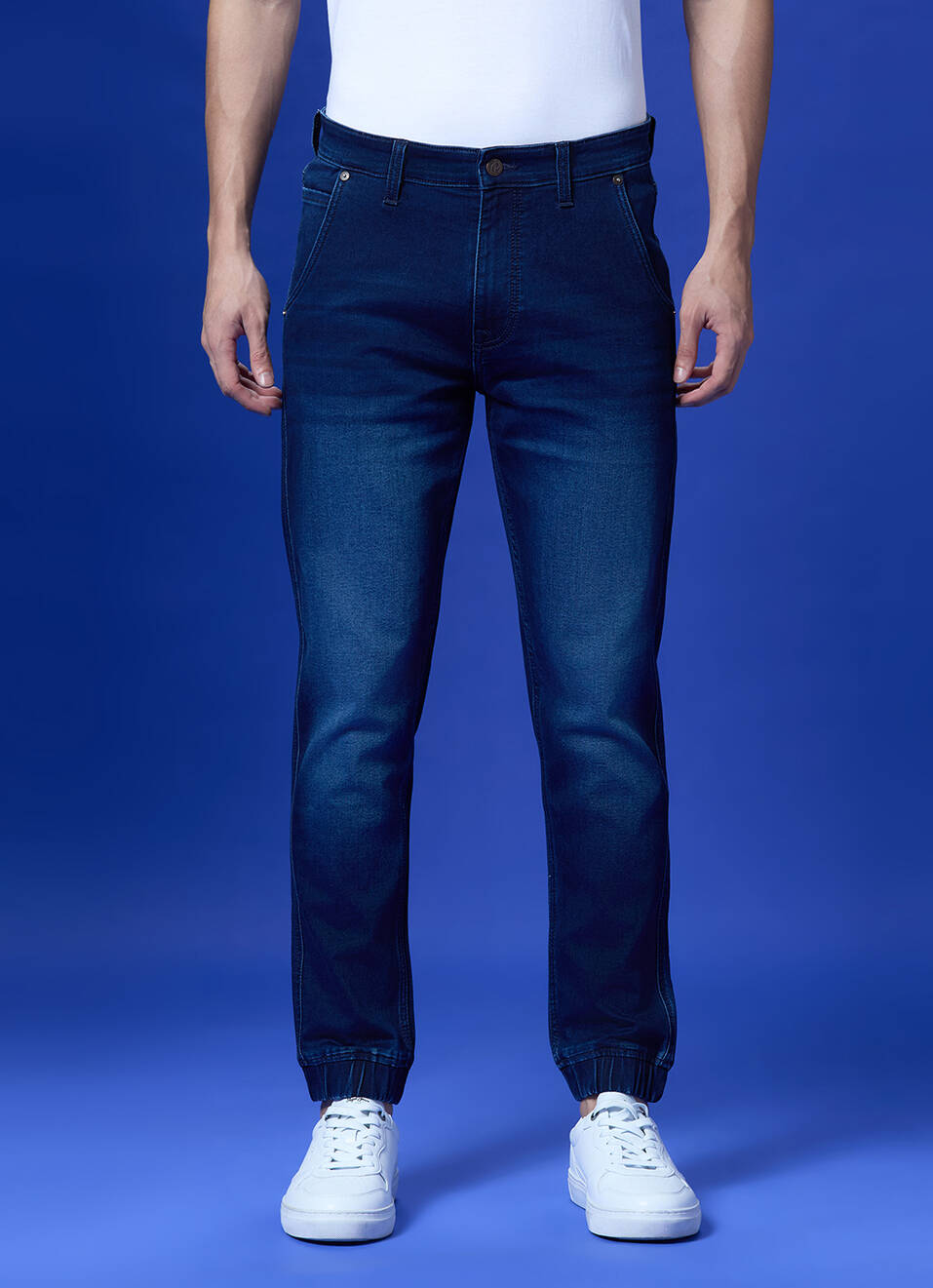 Blue Mid Rise Ankle Length Joggers, , large image number 2