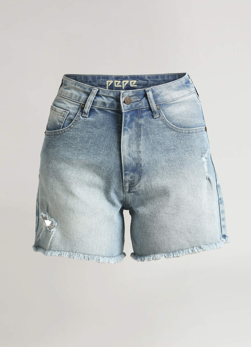 Rachel Light Blue Relaxed Fit High Waist Shorts, , large image number 6