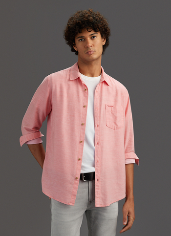 Men Coral Pink Solid Regular Fit Cotton Lyocell Shirt