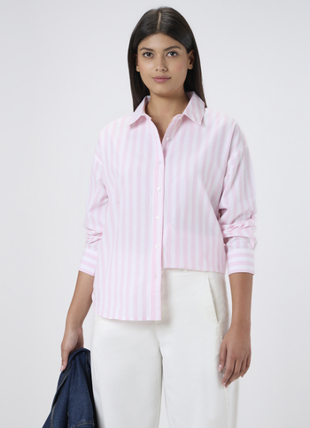 Women Pink Striped Oversized Shirt