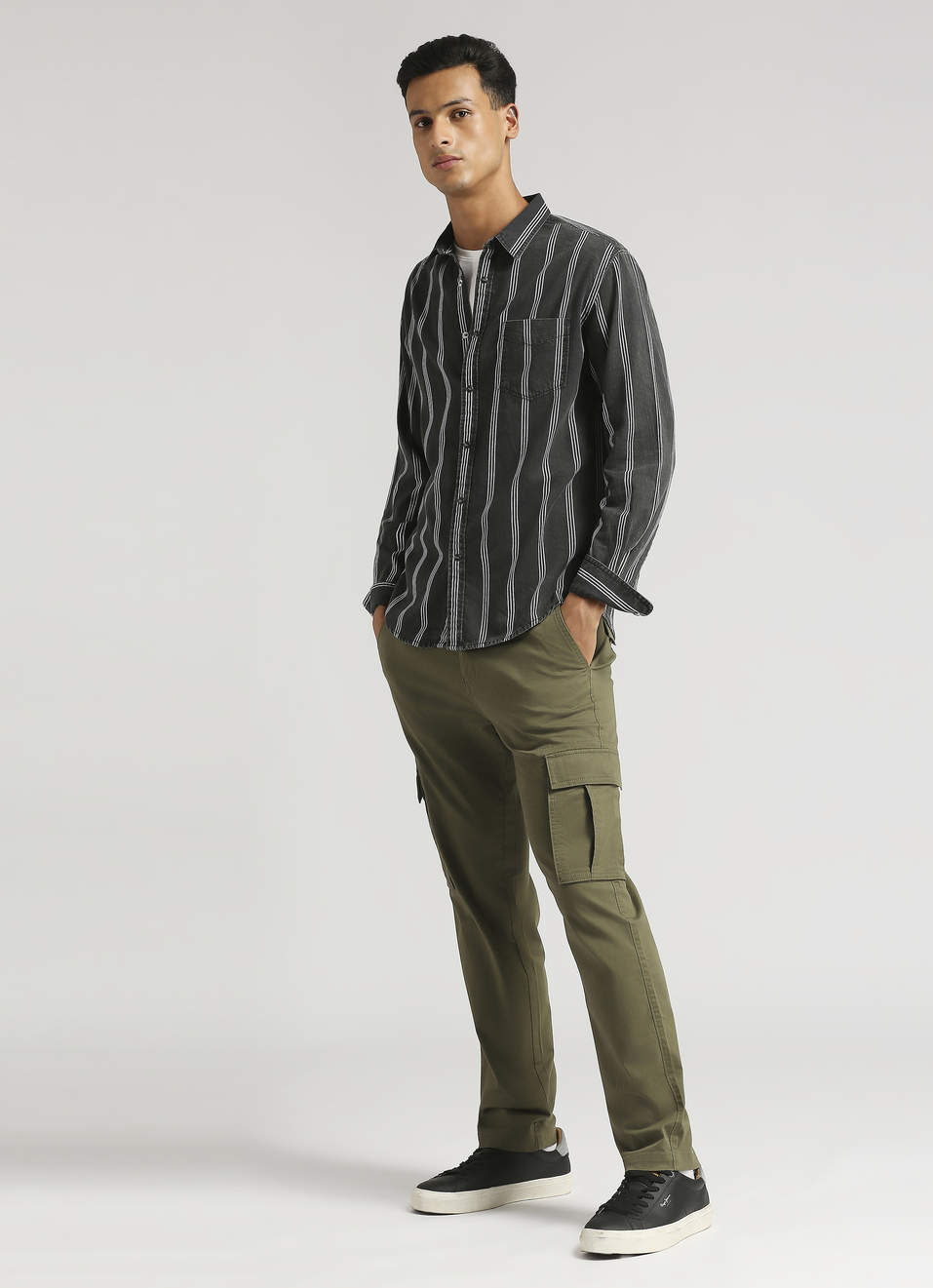Black Yarn Dyed Sulphur Stripes Long Sleeve Shirt, , large image number 5