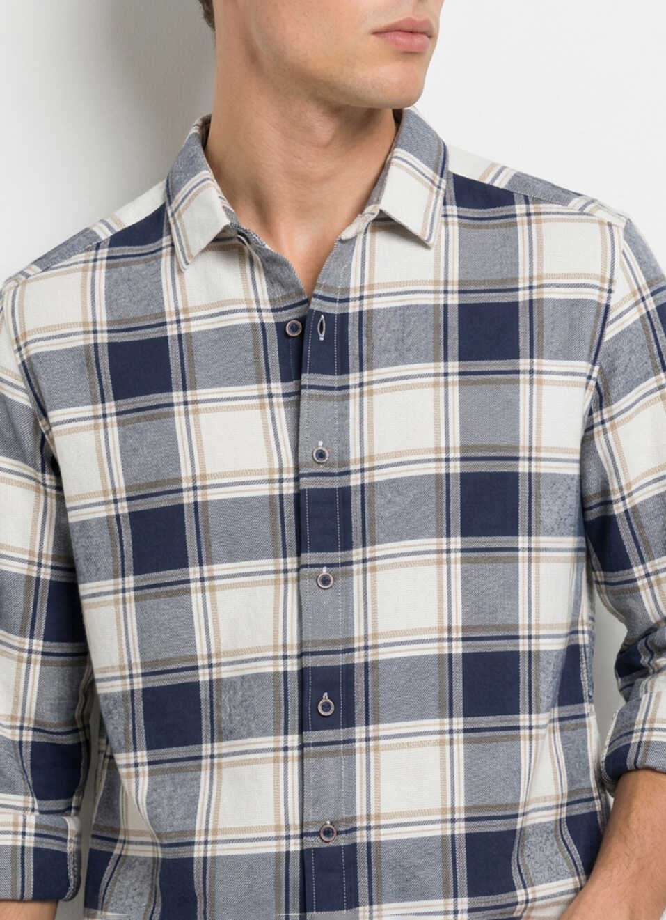 Men Blue Checked Dobby Long Sleeve Shirt, , large image number 4