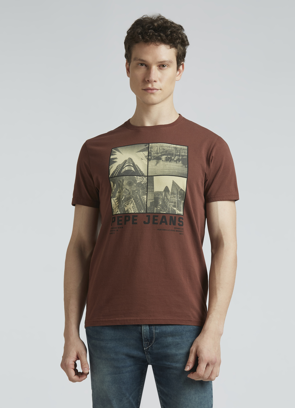 Brown Photographic Print Short Sleeve T-shirt, , large image number 1