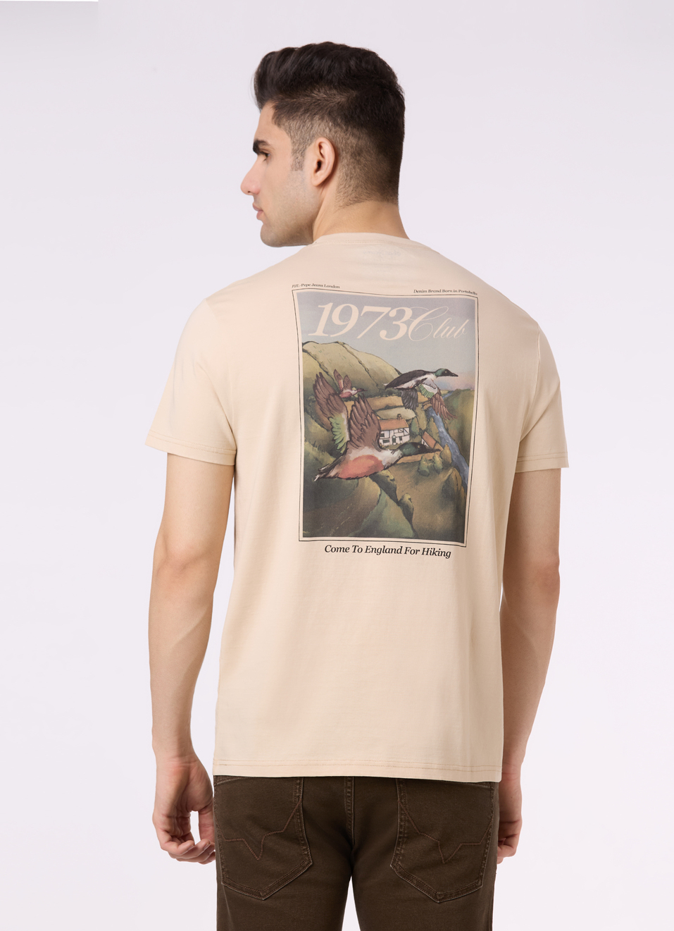 Men Ivory Back Graphic Print Short Sleeve T-shirt, , large image number 2