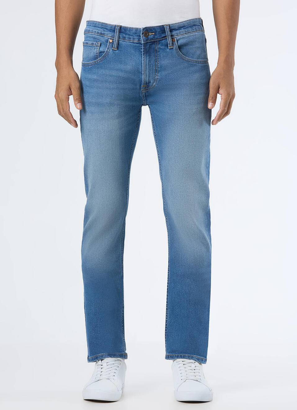 Men Blue Mid Rise Slim Fit Stretchable Jeans, , large image number 6