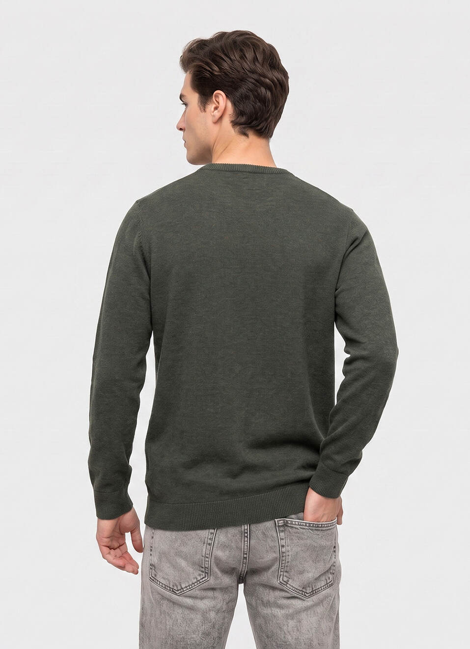 Men Green Solid Regular Fit Crew Neck Sweater, , large image number 2