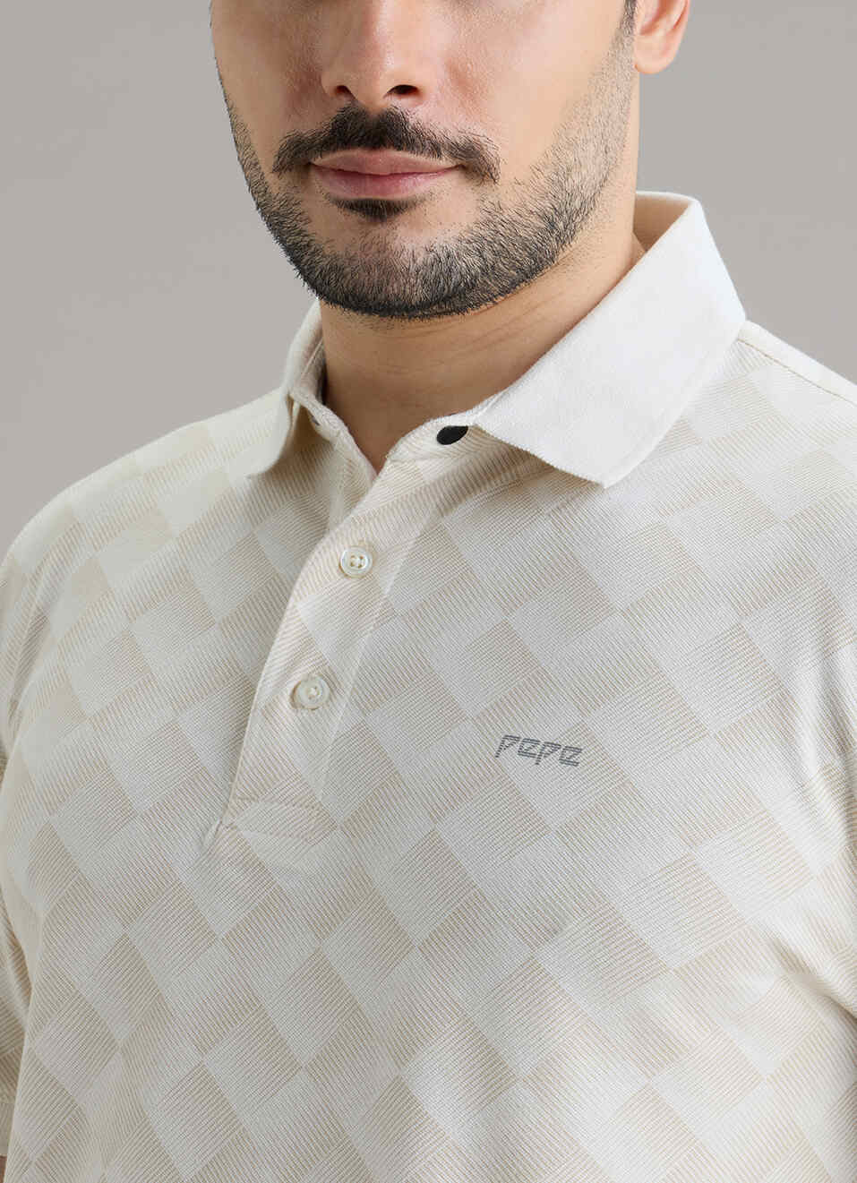 Men Ecru Printed Polo Collar T-shirt, , large image number 4