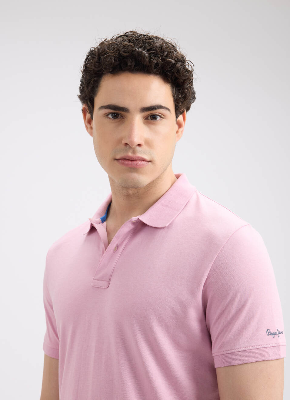 Men Peach Ribbed Collar Short Sleeve Polo, , large image number 4