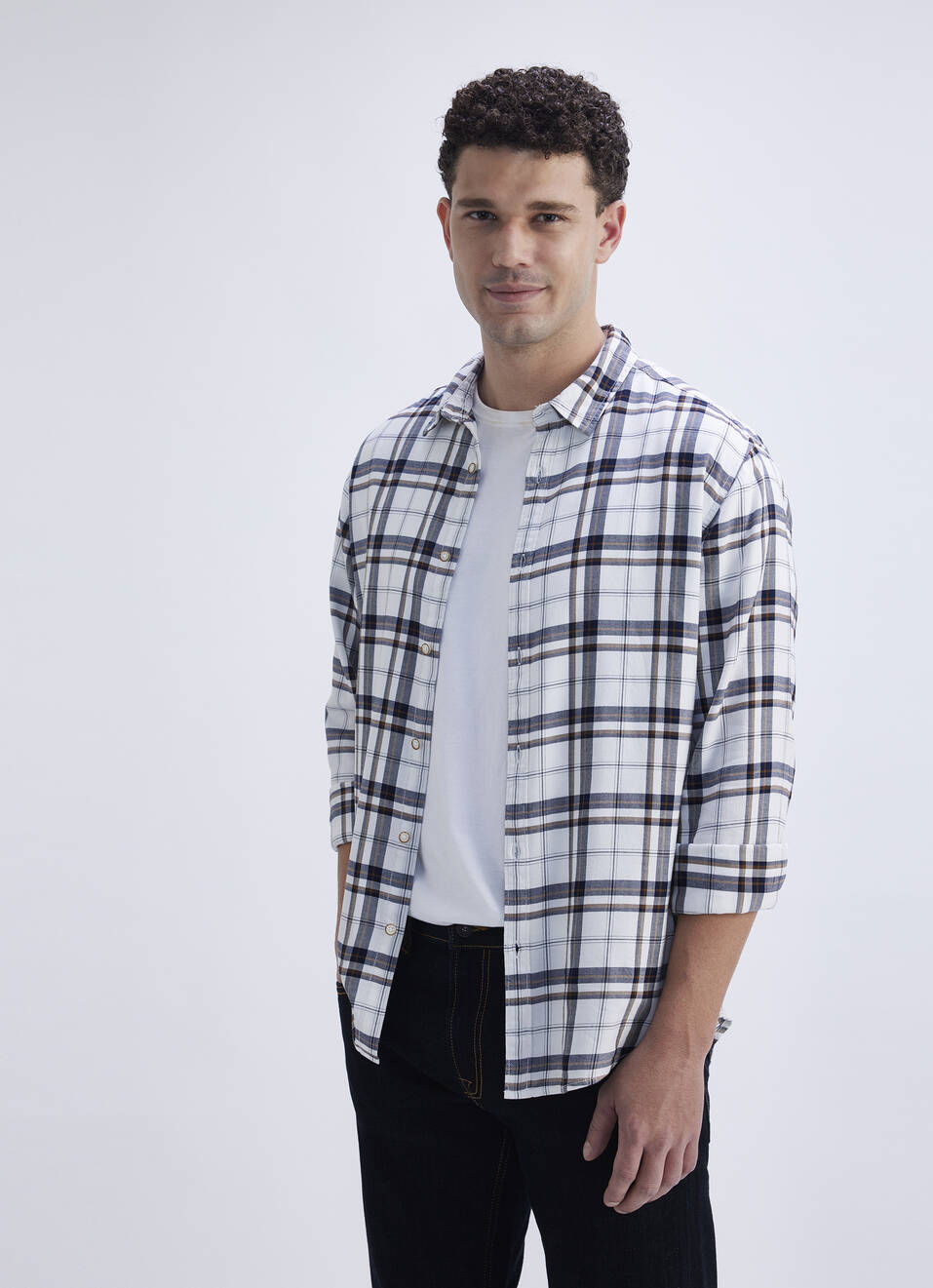 Men Blue Check Full Sleeve Shirt, , large image number 0
