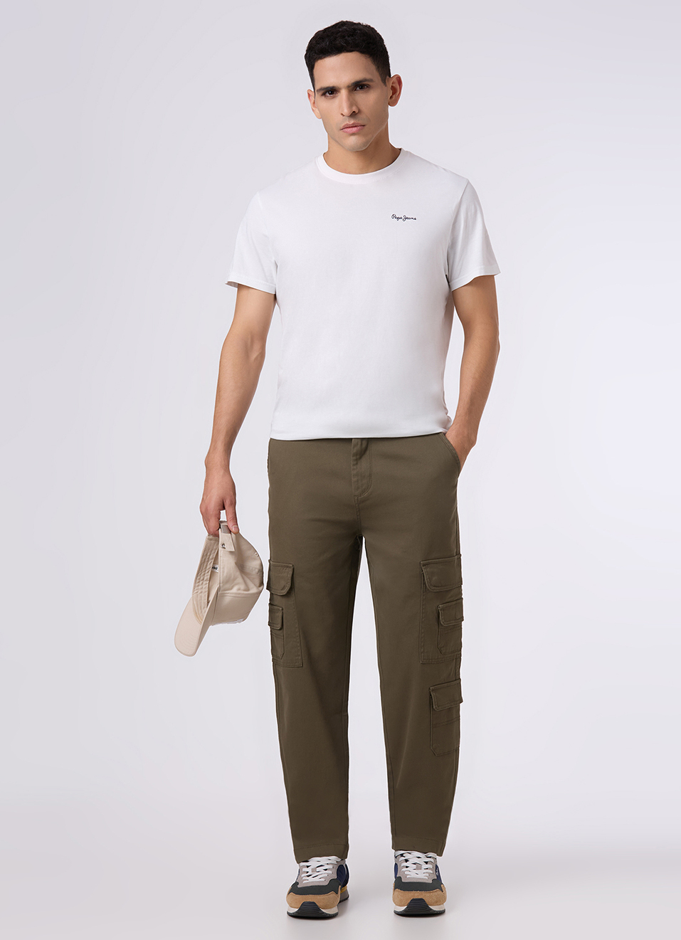 Men Olive Green Multi-pocket Utility Design Cargo Pants, , large image number 3