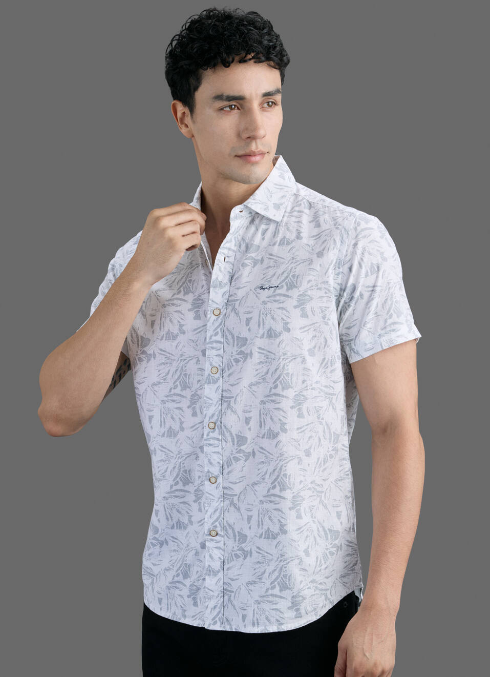 Men Grey Printed Short Sleeve Shirt, , large image number 7