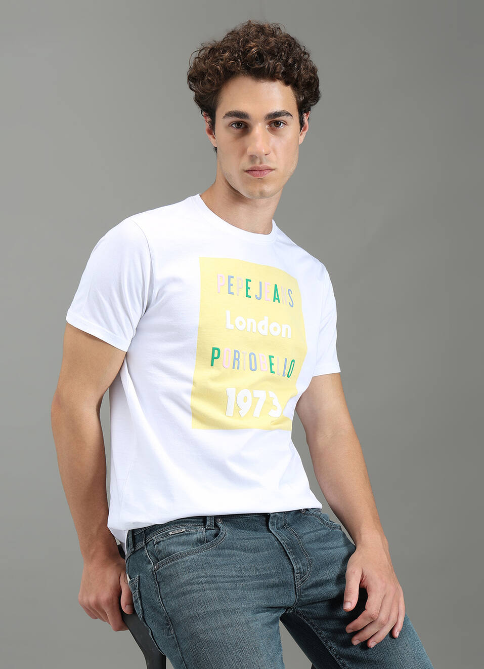 Men White Slim Fit Graphic T-shirt, , large image number 0
