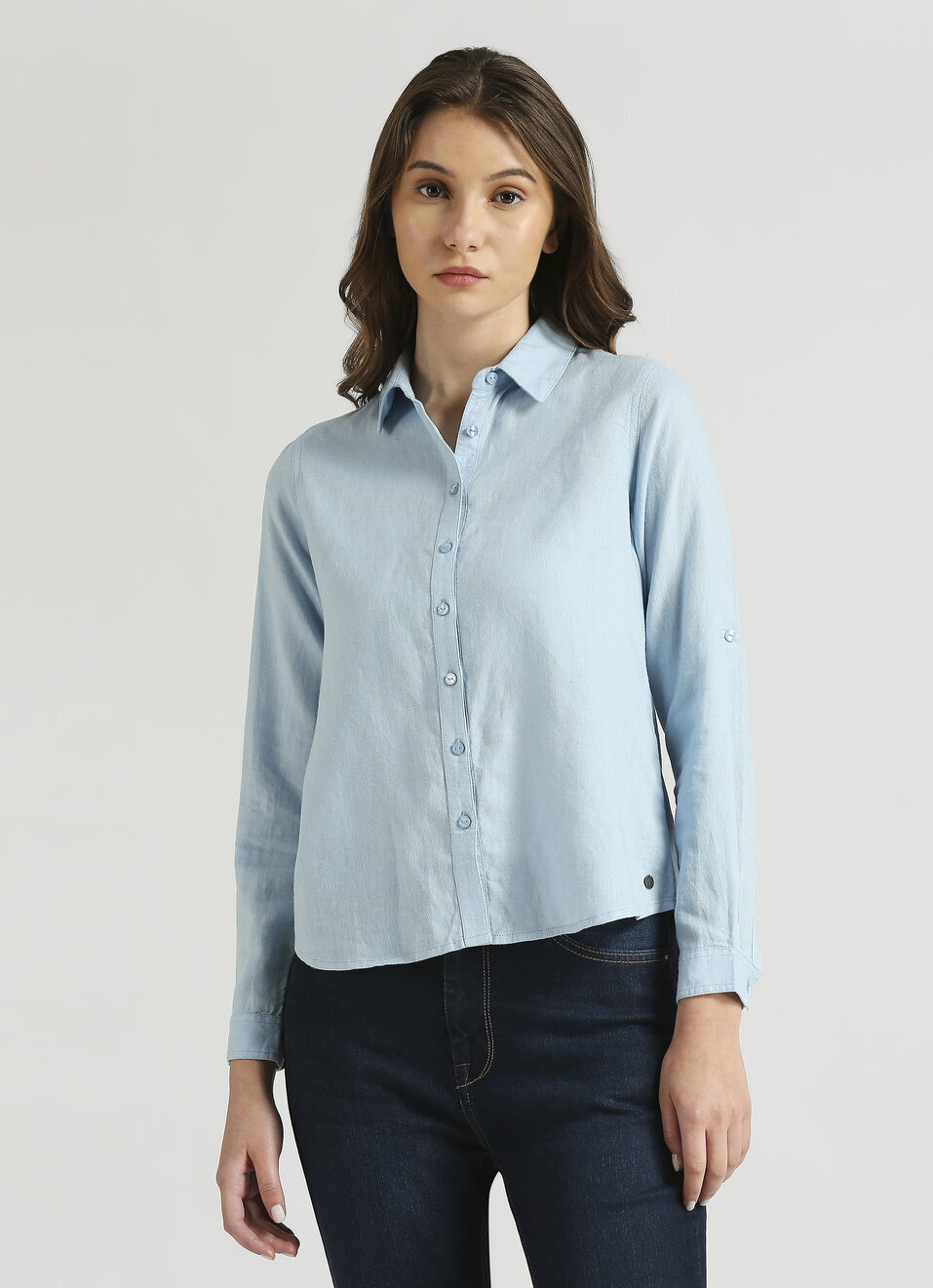 Aqua Front Open Placket Linen Full Sleeve Shirt, , large image number 1