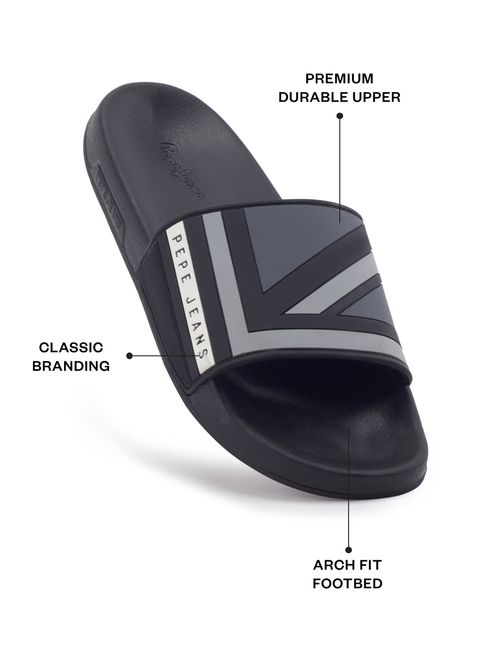 Black Lightweight Graphic Print Beach Slides, , large image number 1