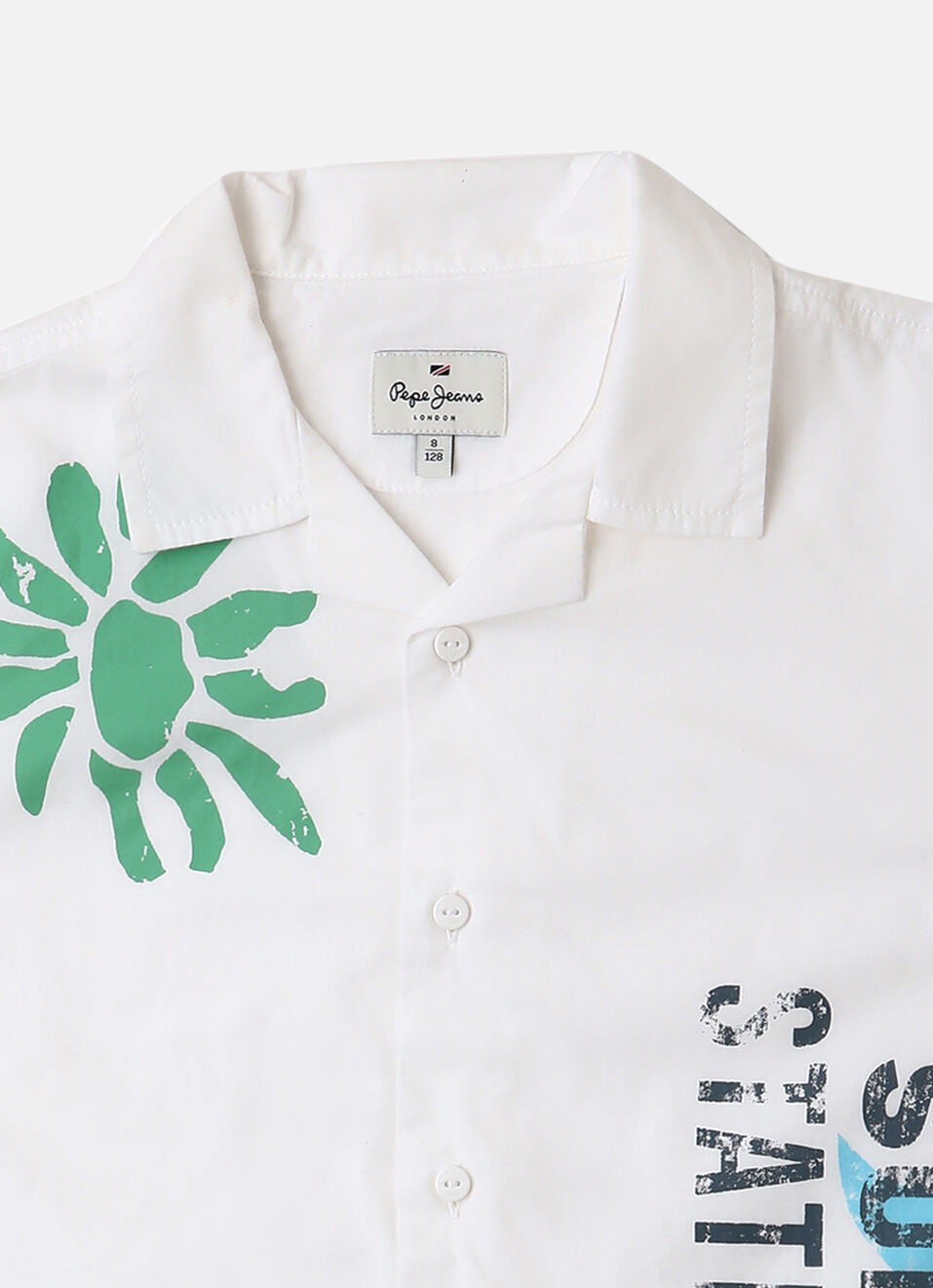 Boys White Distressed Typographic Print Resort Collar Shirt, , large image number 2