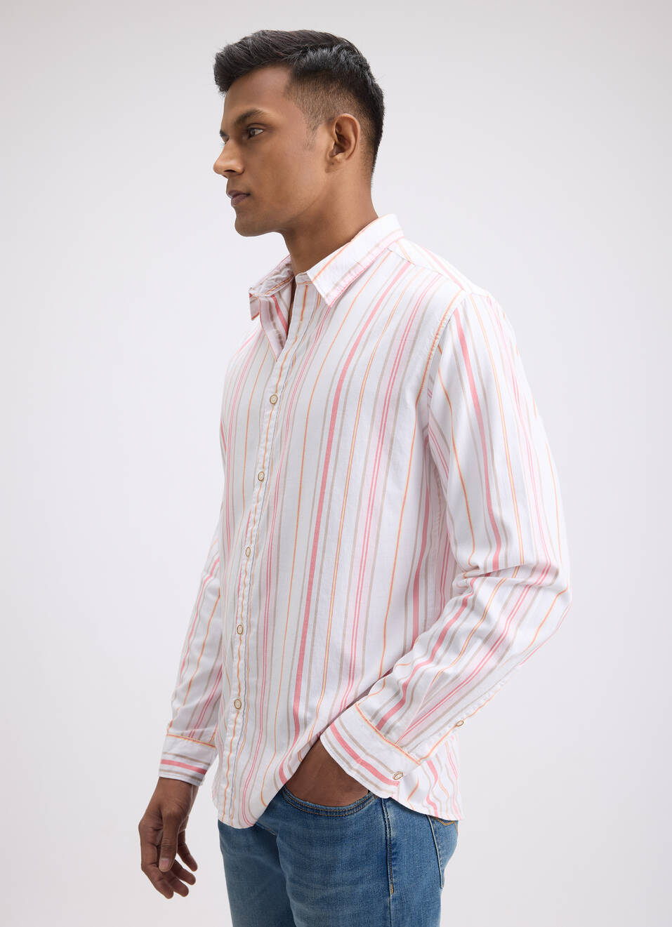 Men Off White Stripe Full Sleeve Shirt, , large image number 3