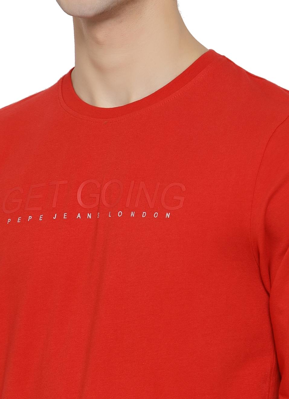 Twinstar Solid Round Neck Tees With Placement Print, , large image number 4