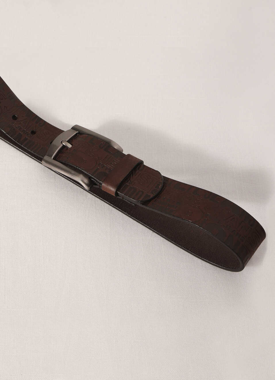 Brown Embossed Leather Belt, , large image number 2
