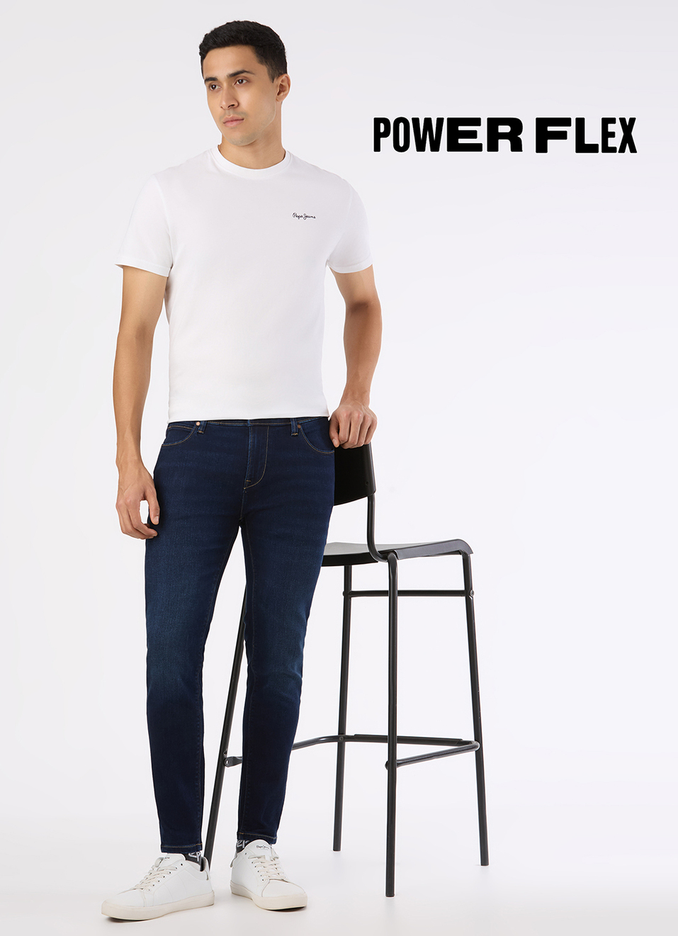 Men Black Mid Rise Skinny Fit Powerflex Jeans, , large image number 1