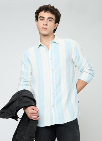 Men Blue Striped Shirt