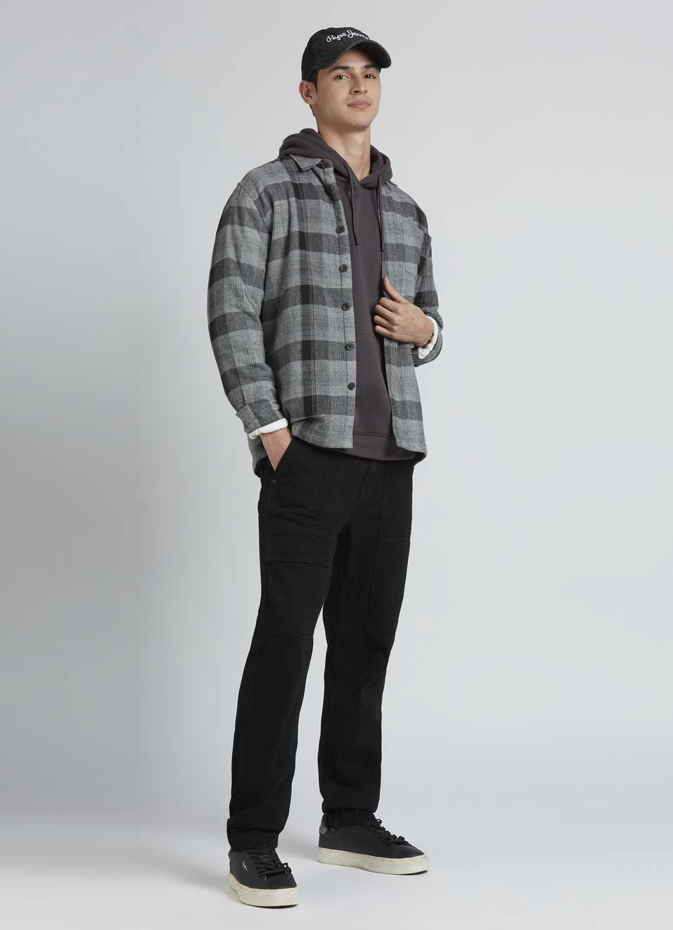 Grey Check Full Sleeve Oversized Shirt, , large image number 5