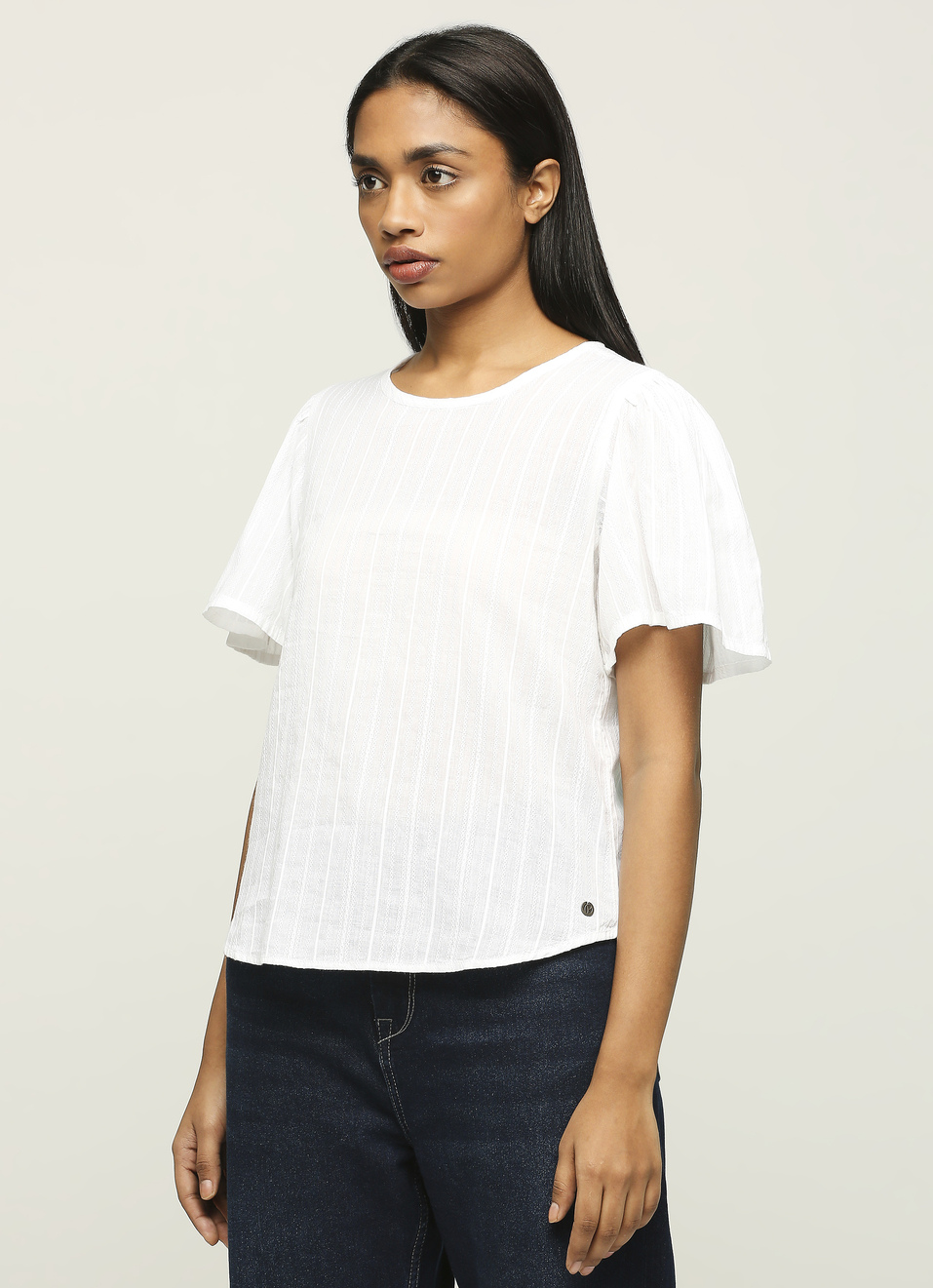 White Round Neck Short Sleeve Top, , large image number 3