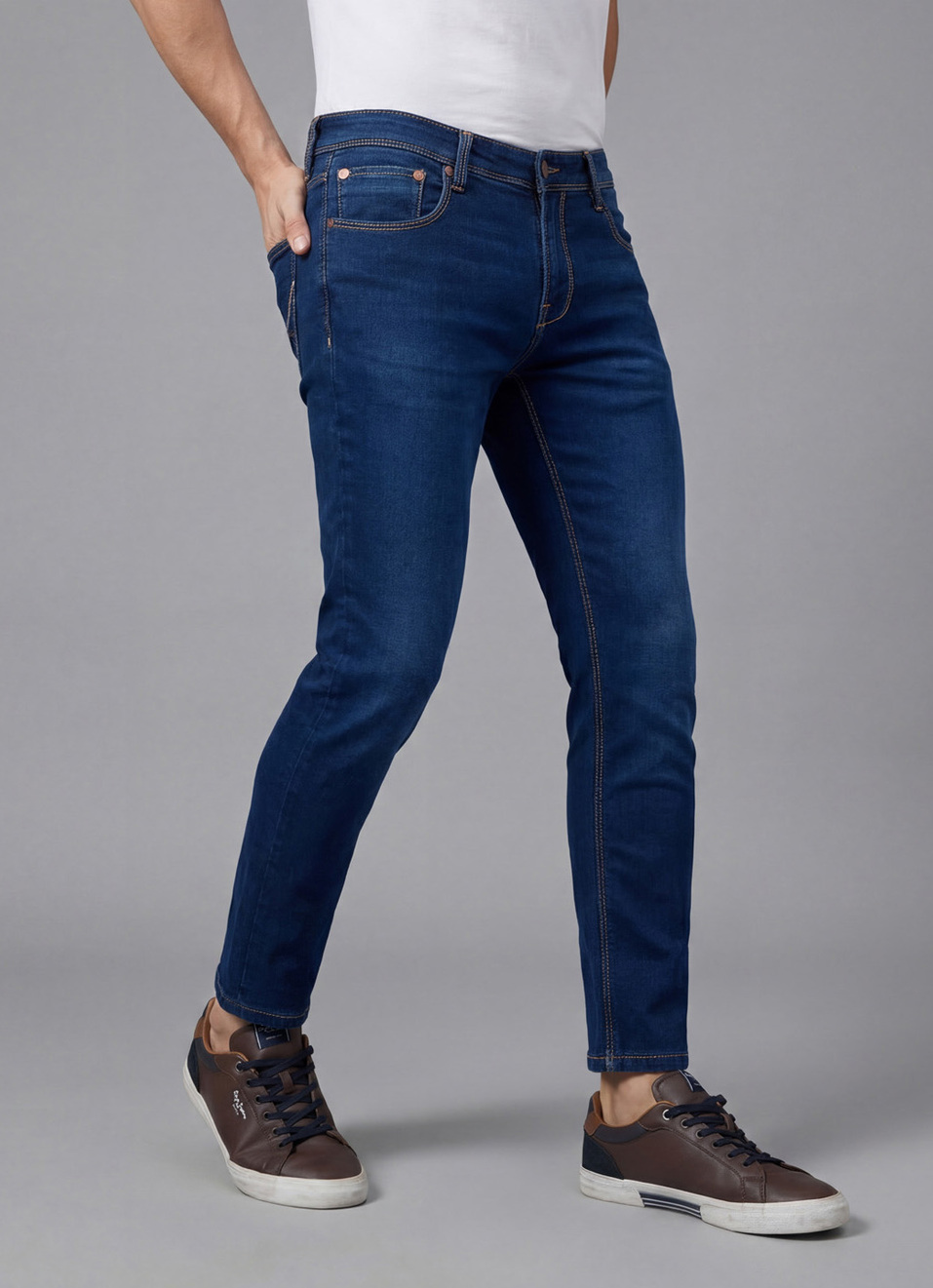 Men Blue Mid Rise Skinny Ankle Length Structured Jeans, , large image number 0