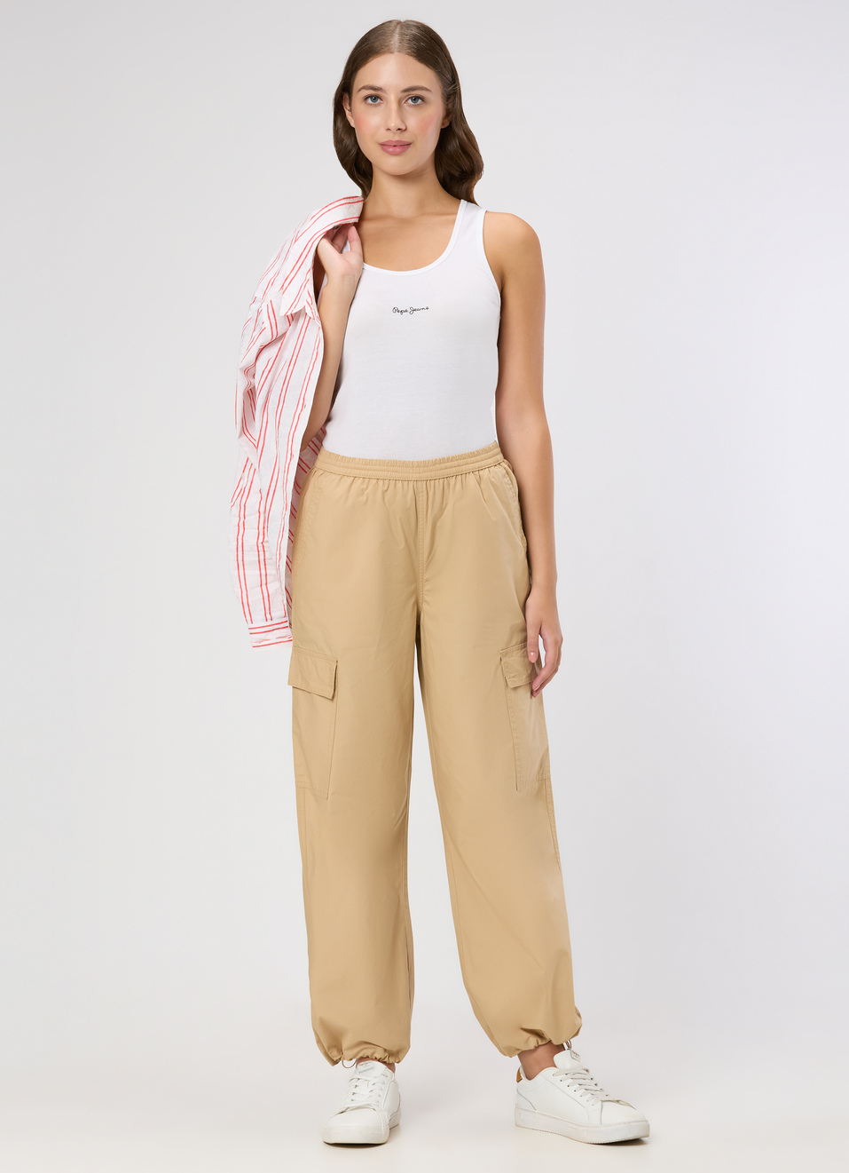 Women Beige High Rise Wide Leg Cargo Pants, , large image number 5
