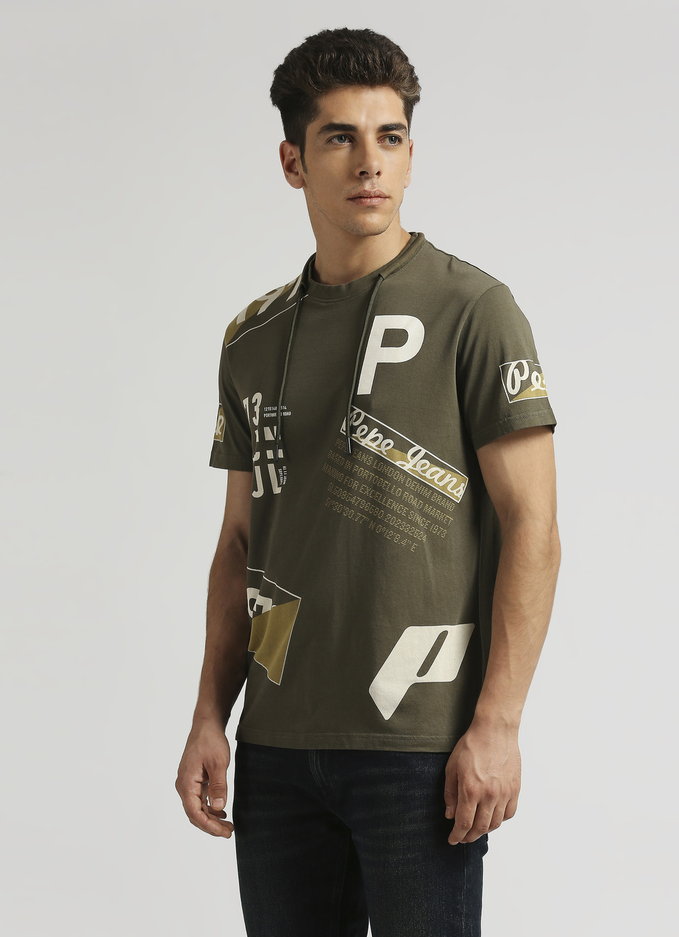 Military Green Typographic Print Short Sleeve T-shirt, , large image number 3