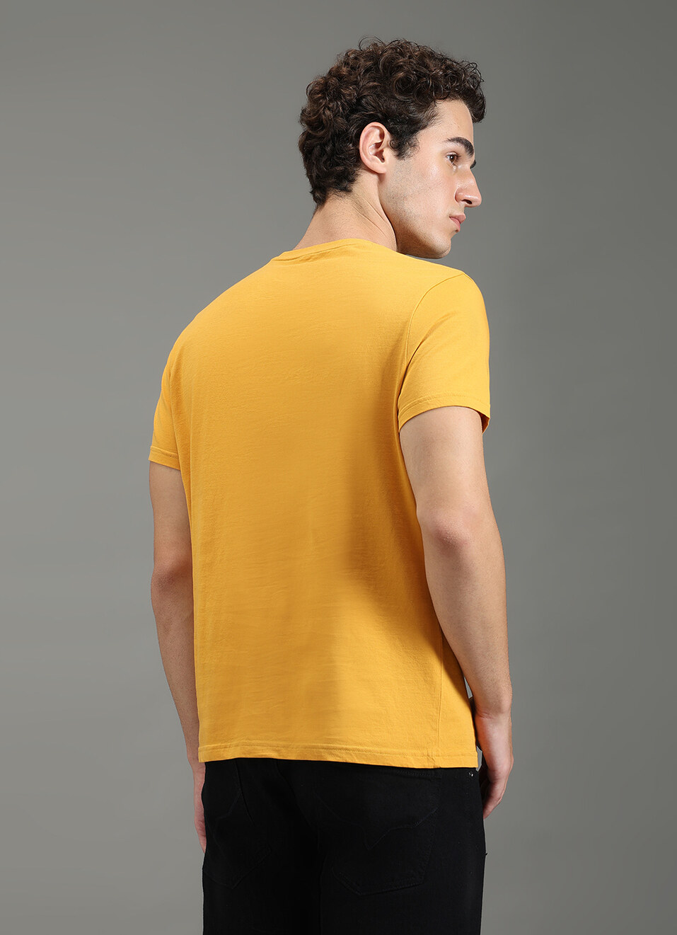 Men Yellow Slim Fit Graphic T-shirt, , large image number 6