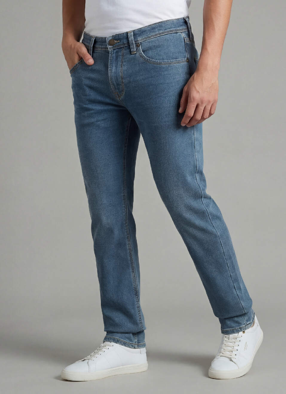 Men Blue Mid Rise Slim Fit Stretchable Jeans, , large image number 0