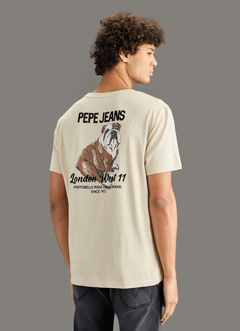 Men Beige Graphic Print Relaxed Fit Crew Neck T-shirt