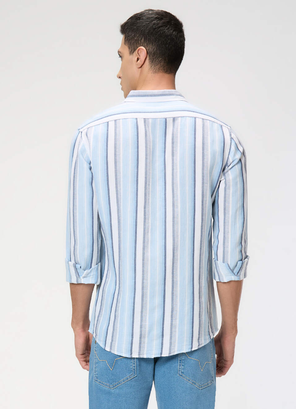 Men Blue Vertical Stripe Full Sleeve Shirt, , large image number 2