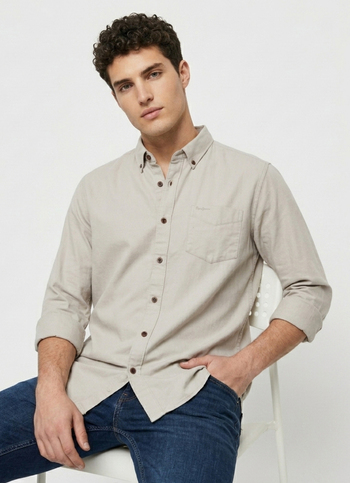 Men Dark Olive Solid Button-down Collar Oxford Shirt