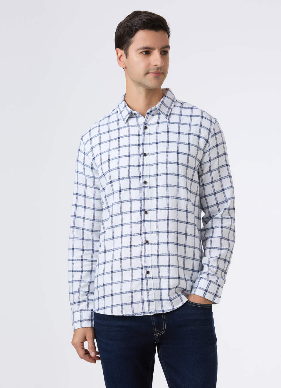 Men White Check Full Sleeve Shirt, , large image number 1