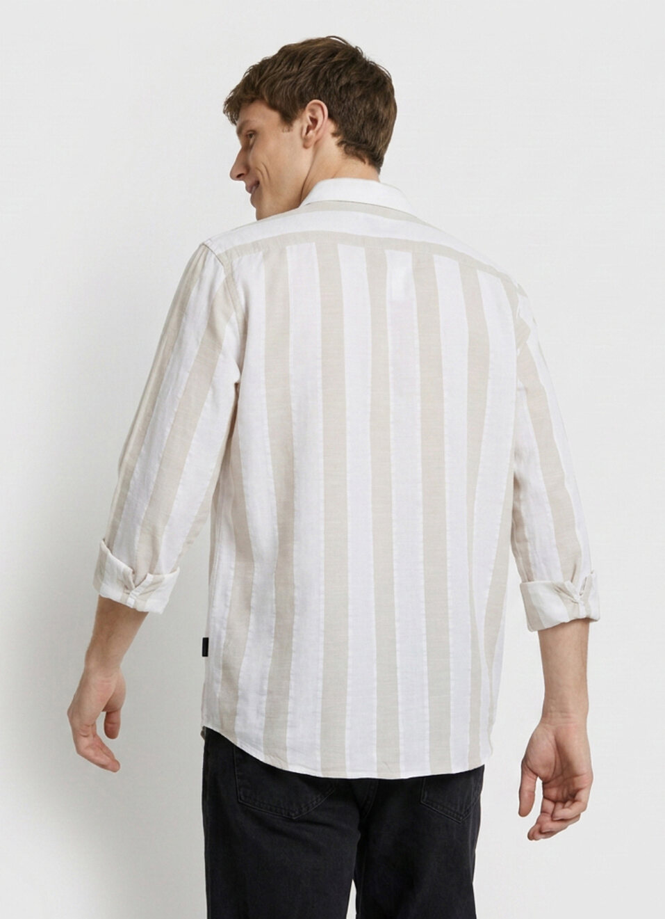 Men Beige Striped Long Sleeve Shirt, , large image number 2