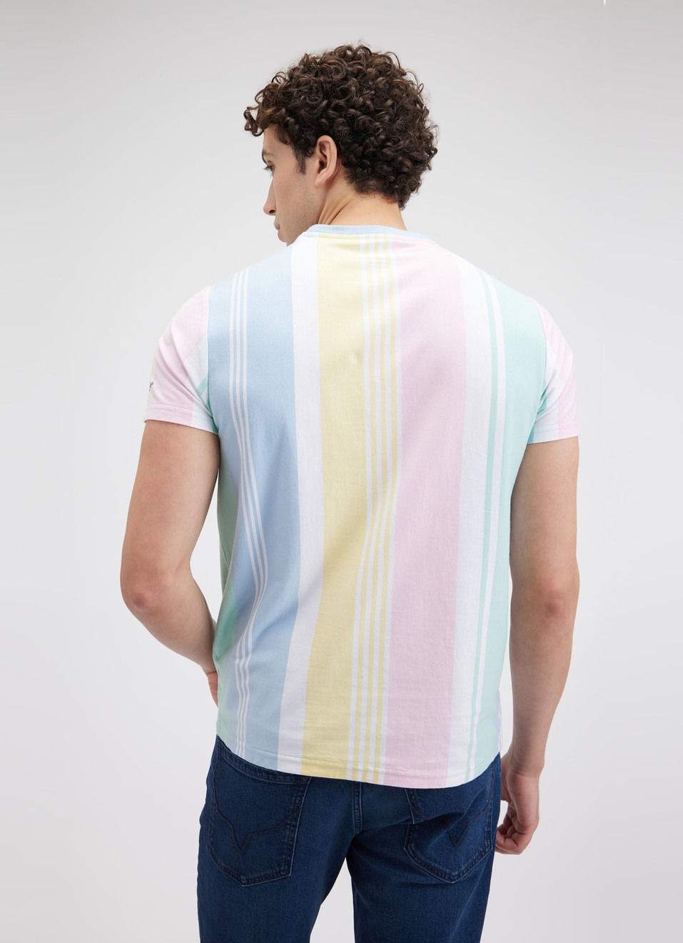 Men Blue Colour Stripe Short Sleeve T-shirt, , large image number 2