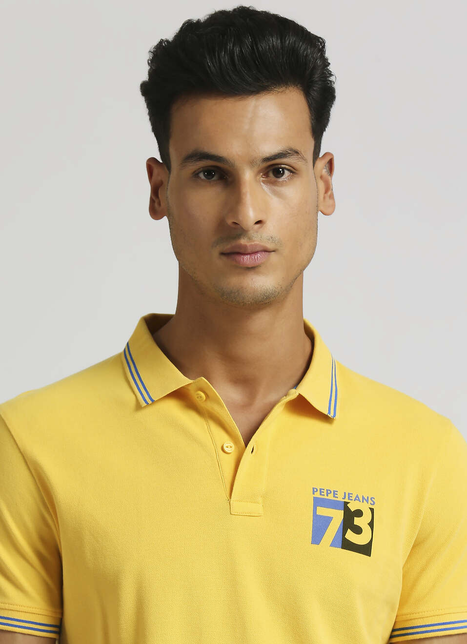 Gold Flock Print Contrast Tipping Detail Polo, , large image number 4