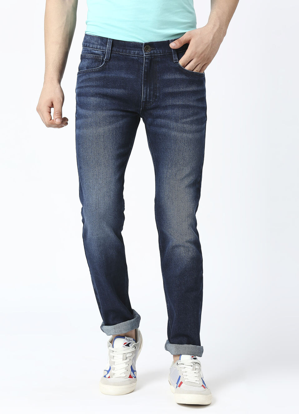 Vapour Dark Blue Mid Rise Slim Fit Jeans, , large image number 1