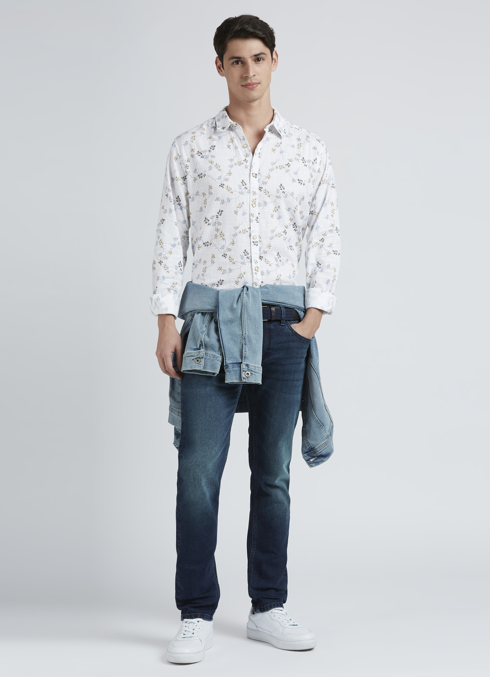 Grey Floral Full Sleeve Shirt, , large image number 5