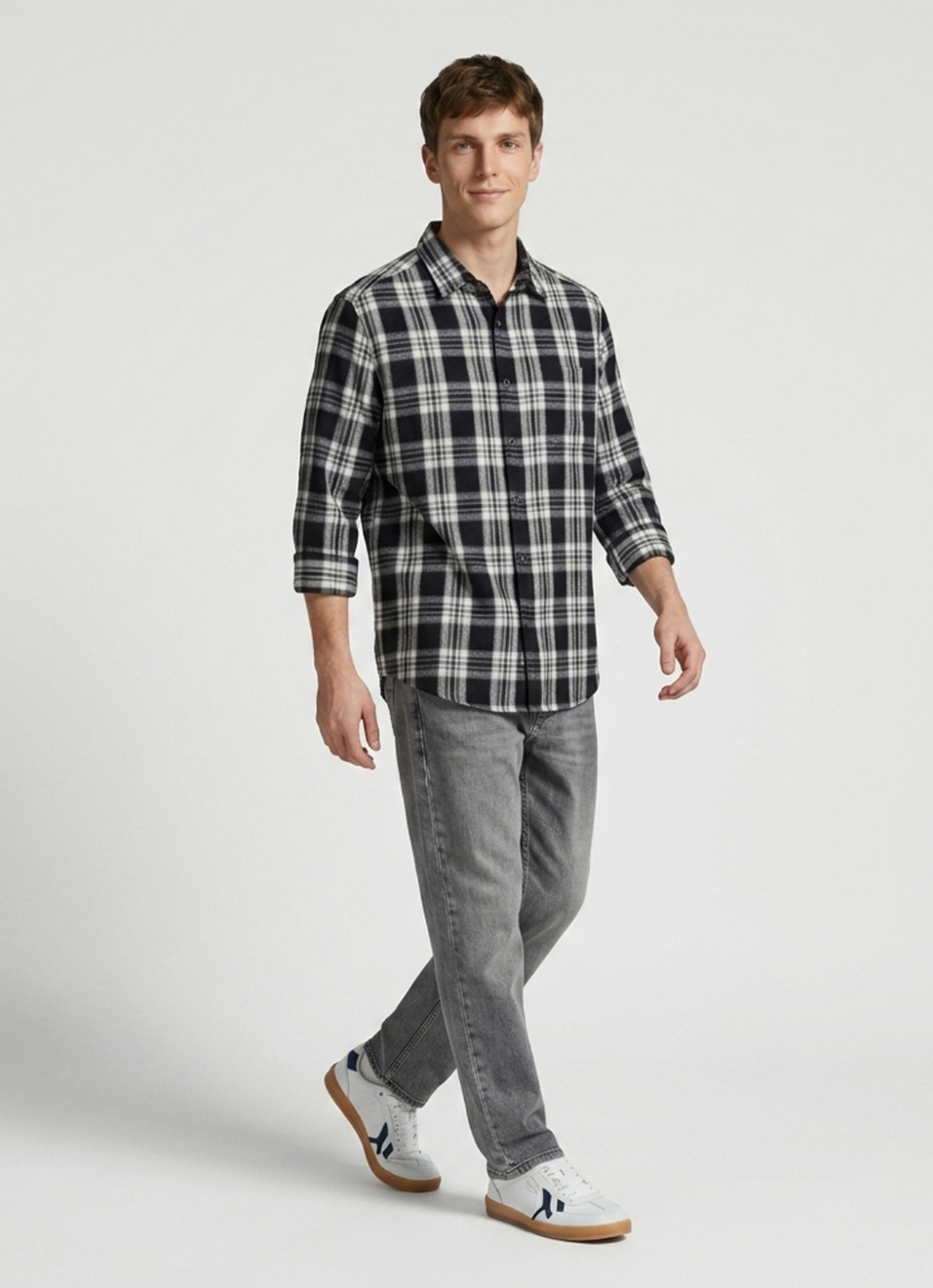 Men Black Checked Brushed Long Sleeve Shirt, , large image number 5