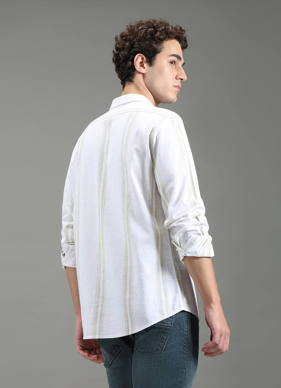Men Green Striped Shirt, , large image number 6